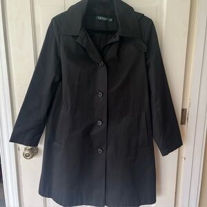 Ralph Lauren Detachable Hood Black Mid-length Trench Coat Women's Large